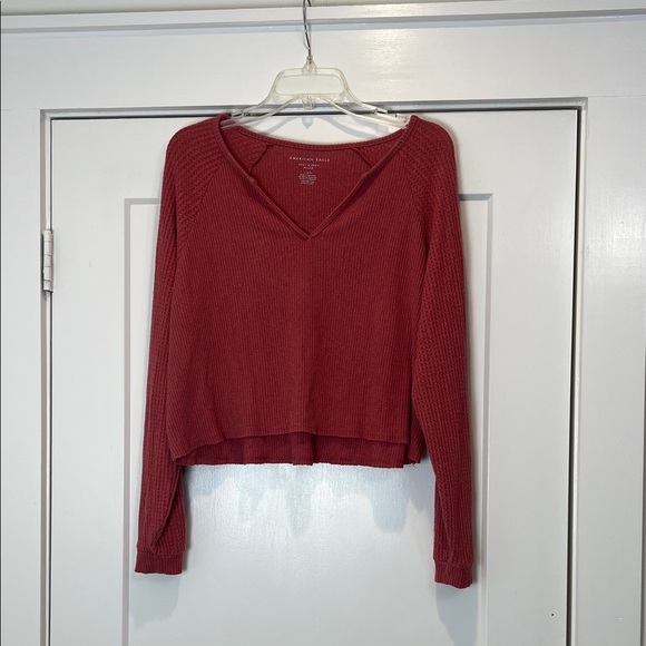 American Eagle Outfitters Red soft and sexy plush waffle Top. Size large. - Picture 1 of 7
